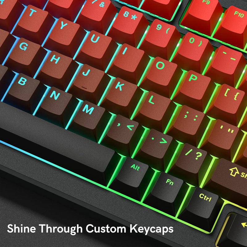 Rainy75 PBT Key caps, Double Shot Shine Through Custom Keycaps, Gradient Keycaps Cherry Profile, Minimalist Style Keyboard Keycap for Mechanical Keyboard (red) - Image 3